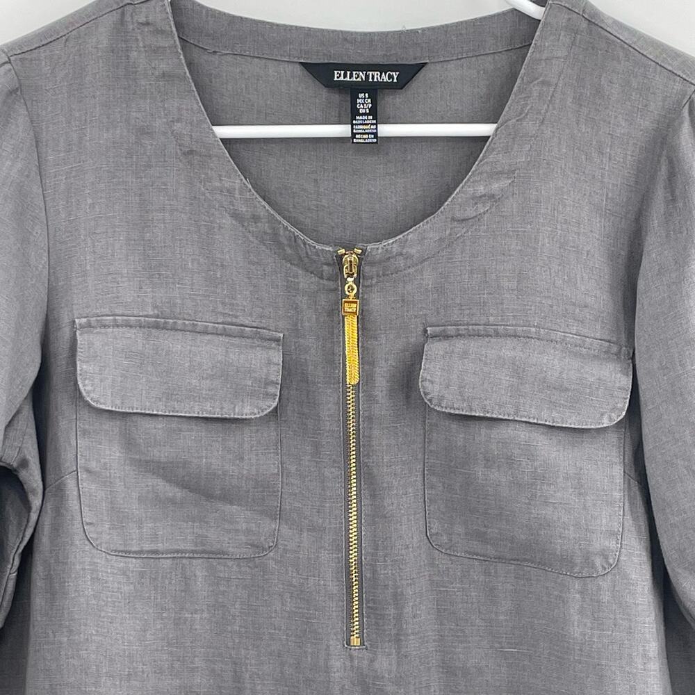 Ellen‎ Tracy 100% Linen Blouse, Gray, NWT, Sz. S, PULLED THREAD
